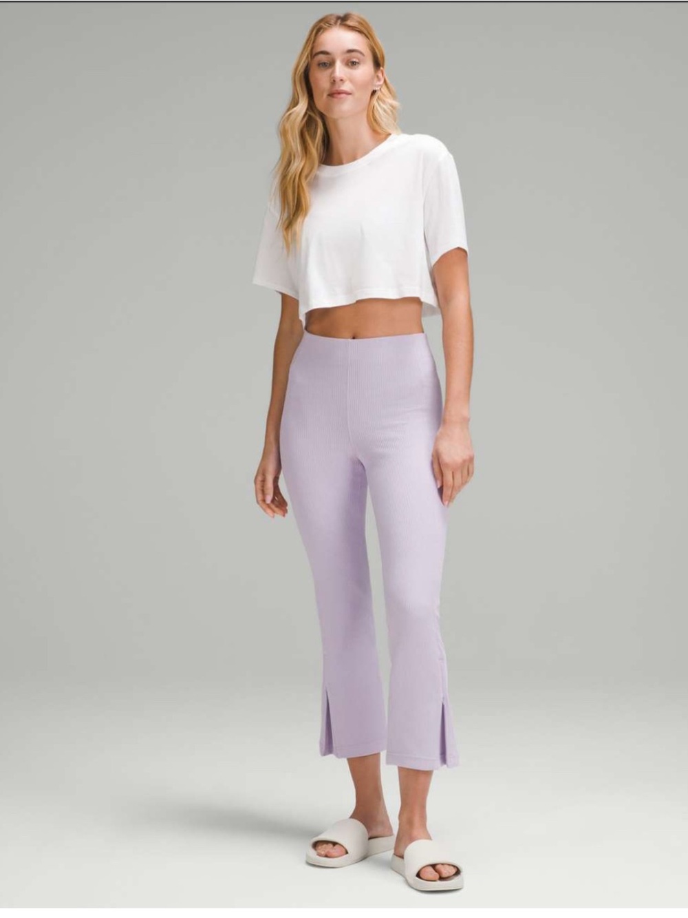 Lululemon Ribbed Softstreme Zip-Leg High-Rise Cropped Pant Lilac Size 10